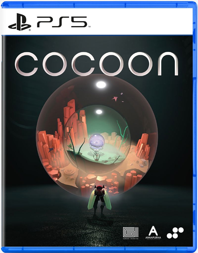 COCOON PlayStation 5-cover med blå kant og verdener i kugler