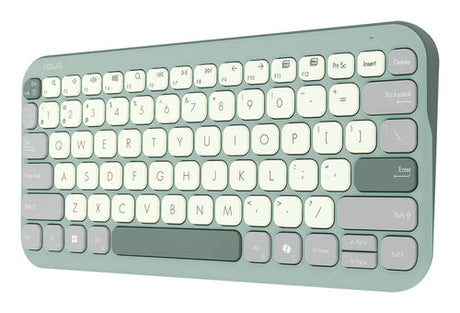 ASUS Marshmallow Keyboard KW100 – taster og arbejdsflade set ovenfra (vinkel 3); tastaturlayout illustrativt