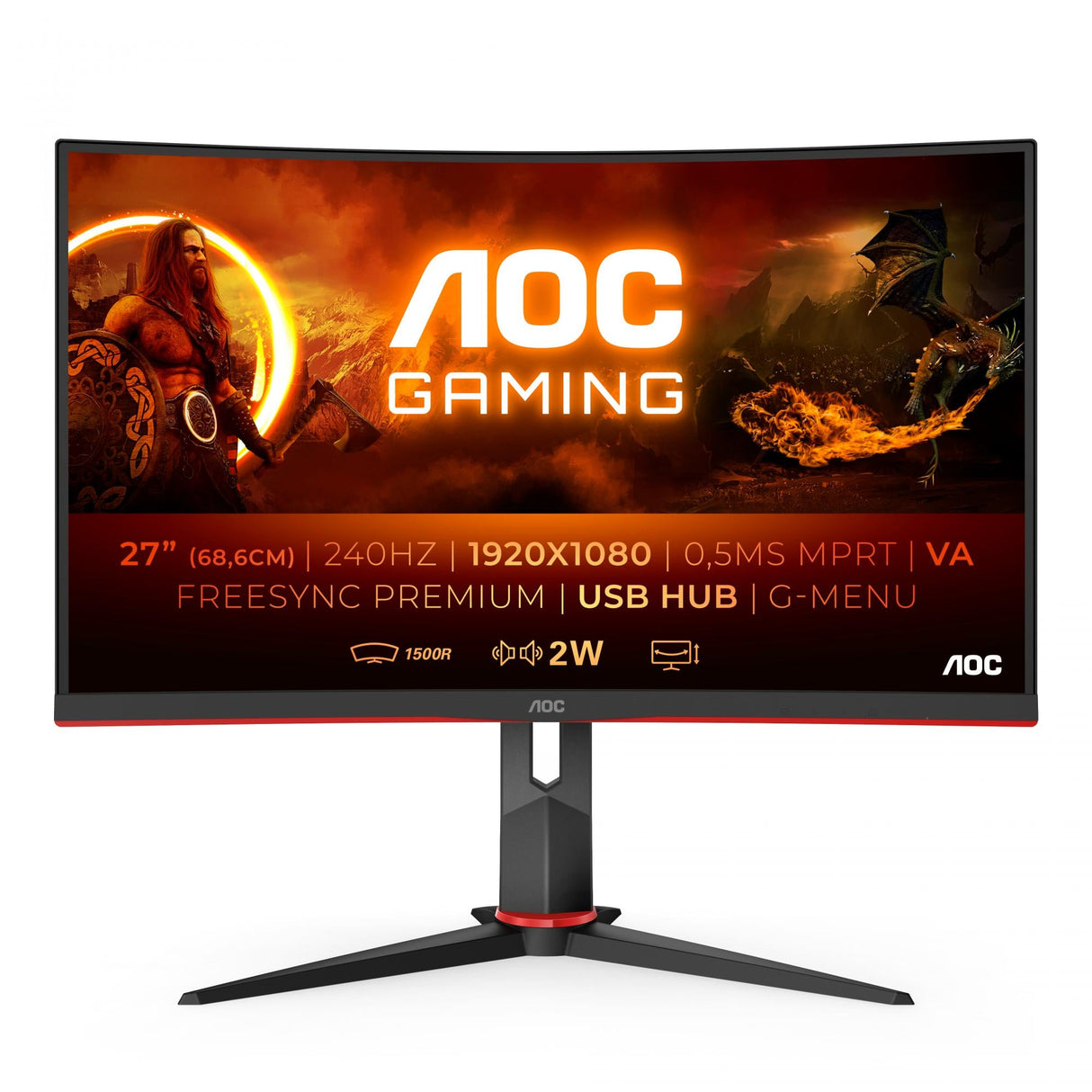 AOC Gaming C27G2ZU/BK 27 1920 X 1080 (Full HD) HDMI DisplayPort 240Hz