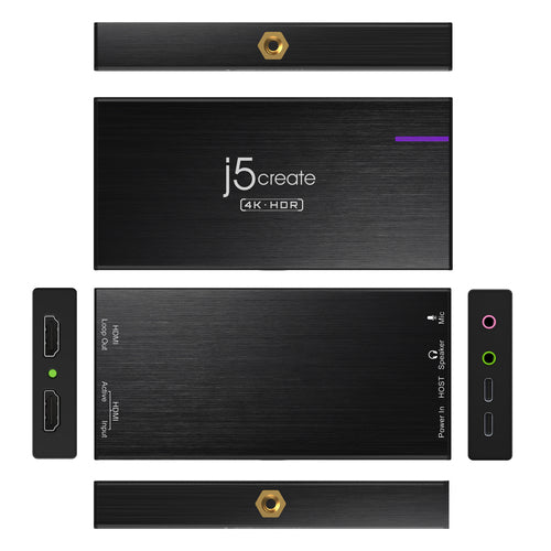 j5create JVA14 – capture card med 4K HDR-gennemgang – Oversigt over sider og stik