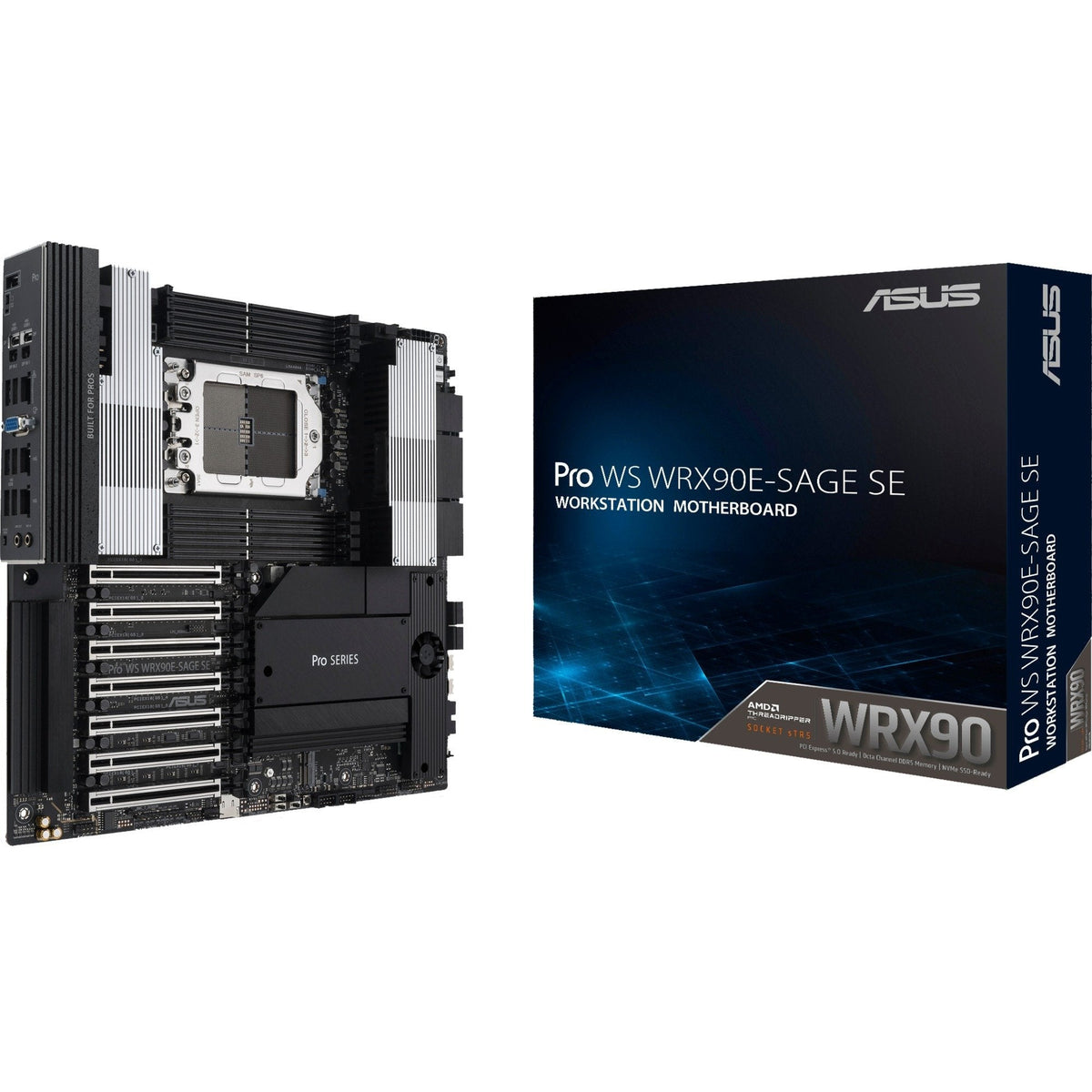 ASUS PRO WS WRX90E-SAGE SE bundkort sammen med original emballage
