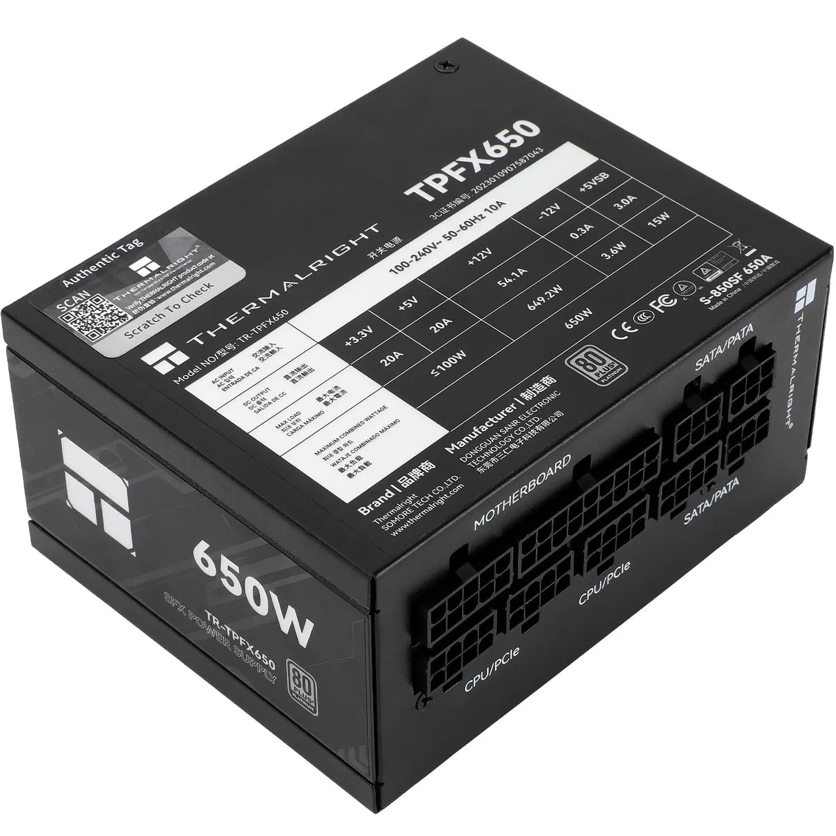 Thermalright TR-TPFX 650, 80+ Platinum Modulärt Nätaggregat, SFX, Svart