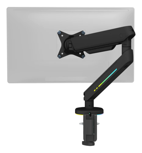 Premium RGB Single Monitor Arm, Fjärrkontroll, Svart