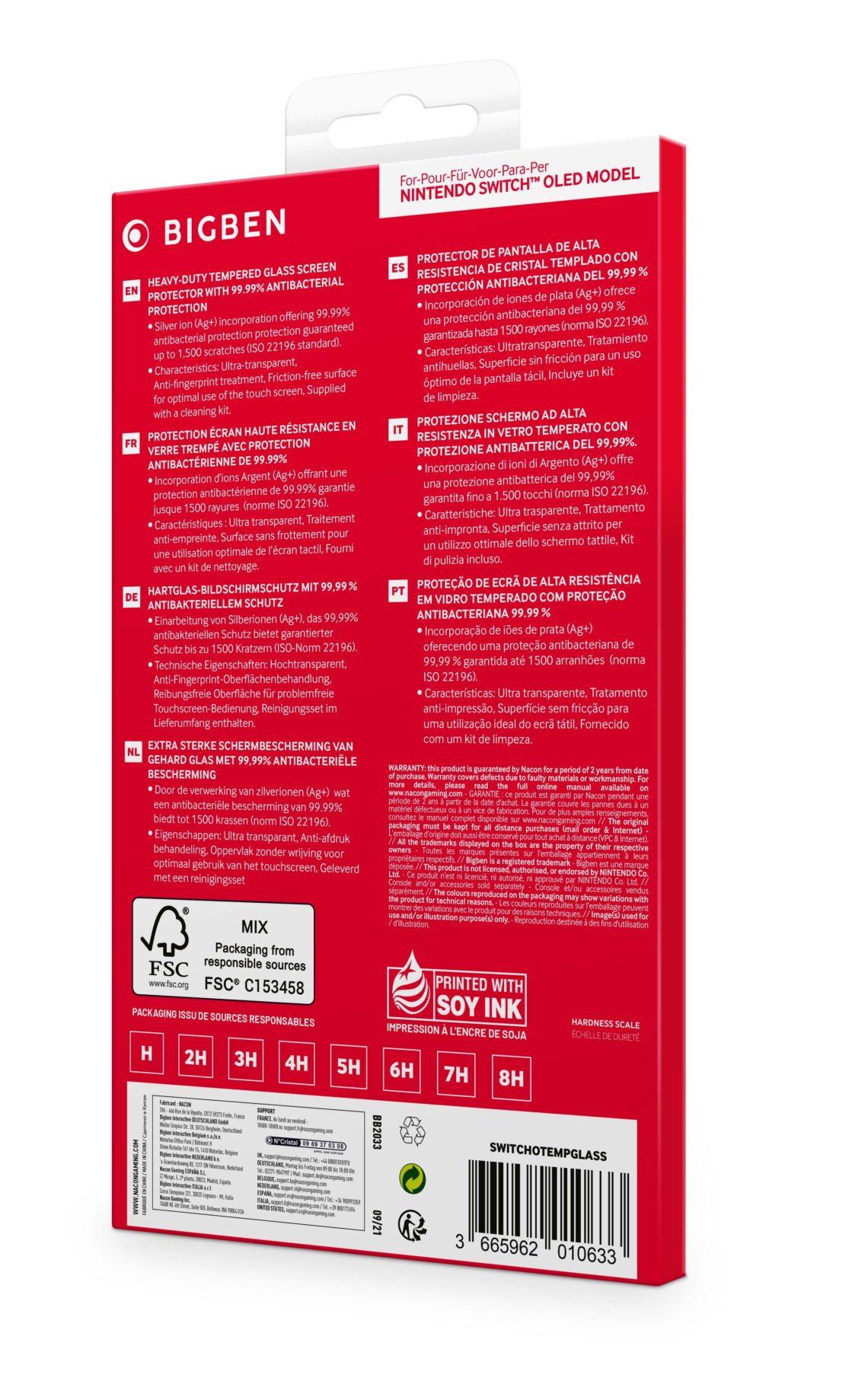 Bigben Tempered Glass Screen Protector - Switch OLED