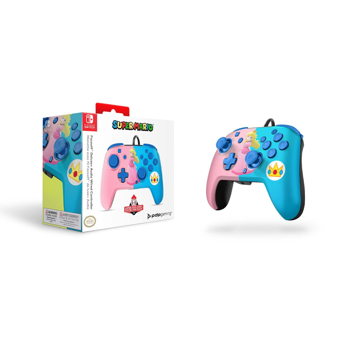 PDP Faceoff Deluxe Audio Wired Controller Peach Licensed Switch PDP