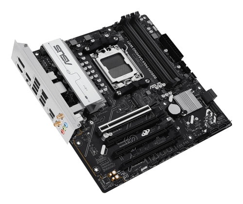 ASUS B850M MAX GAMING WIFI – bundkortets udvidelsespladser set skråt