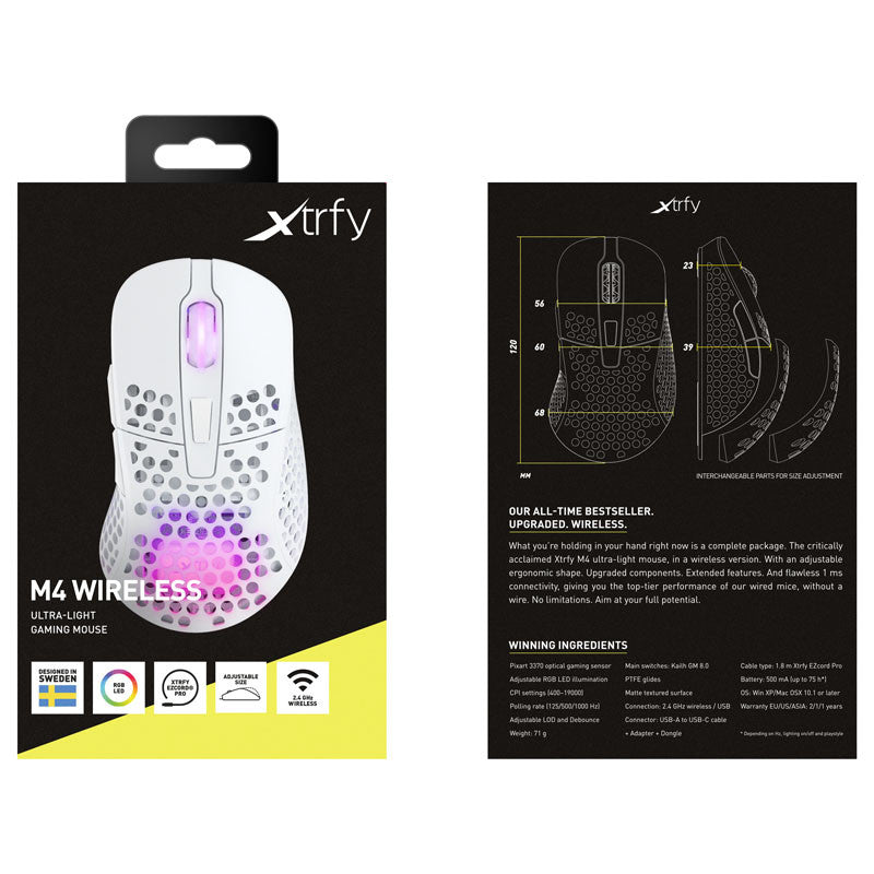 Xtrfy M4 Trådlös RGB, Spelmus, Vit