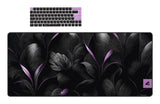 Sharkoon SGK50 S3 D2 keycaps og XXL musemåtte med sorte og lilla blomstermotiver