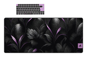 Sharkoon SGK50 S3 D2 keycaps og XXL musemåtte med sorte og lilla blomstermotiver