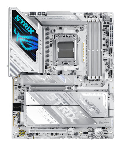 ASUS ROG STRIX X870E-A GAMING WIFI7 NEO – ATX AM5 bundkort – hvidt bundkort set ovenfra