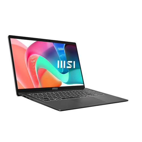 MSI Modern 15 F1MG-1245FRNN – åben computer fra modsatte vinkel