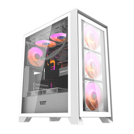 Datorfodral Darkflash DRX70 GLASS + 4 RGB-fläktar (vit)