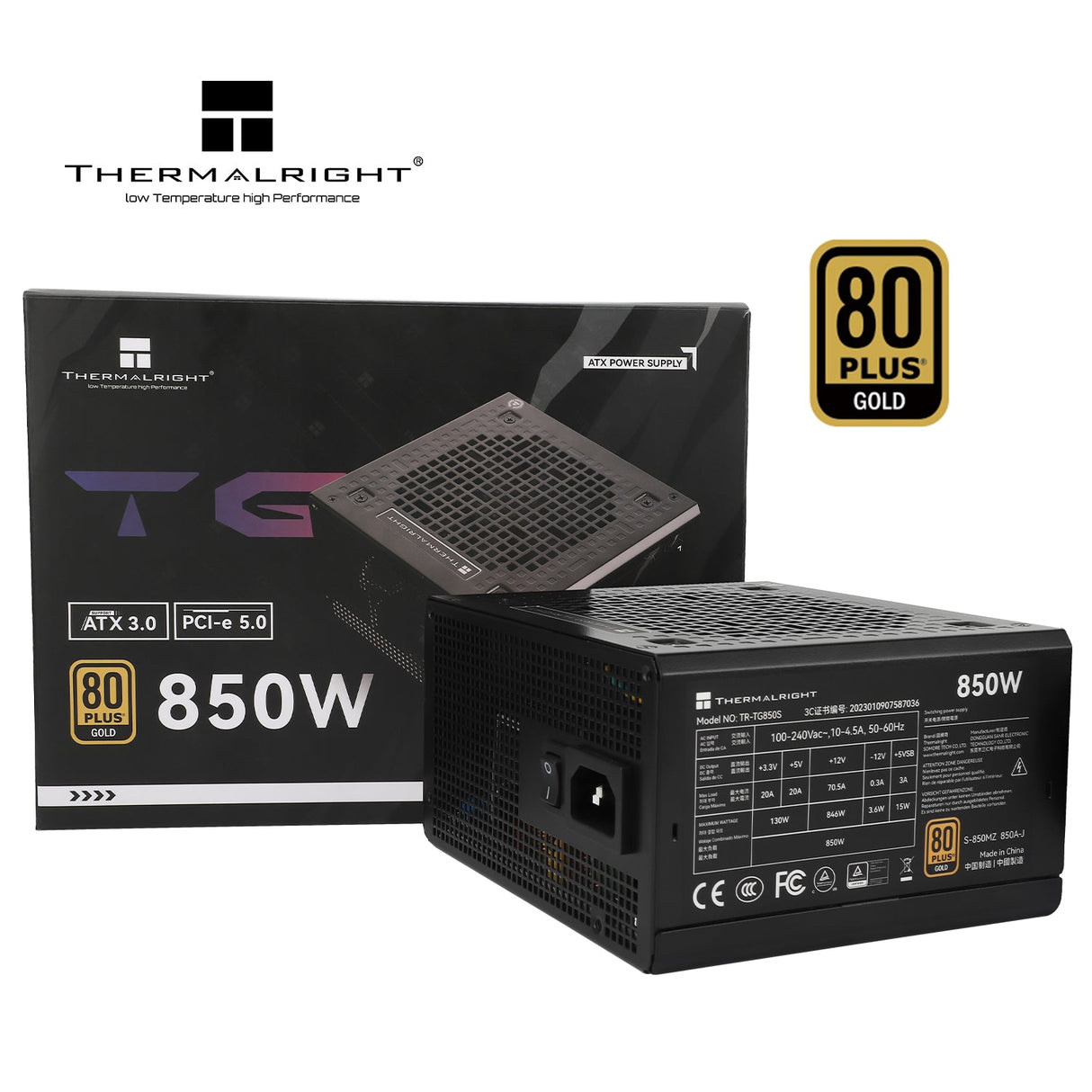 Thermalright TR-TG 850S Svart - PSU, 80+ Guld, 850W, Icke-modulär