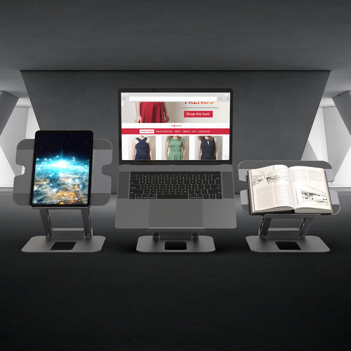 j5create – justerbart laptopstativ med 4K USB-C-dock – Laptop, tablet og bog som brugseksempler