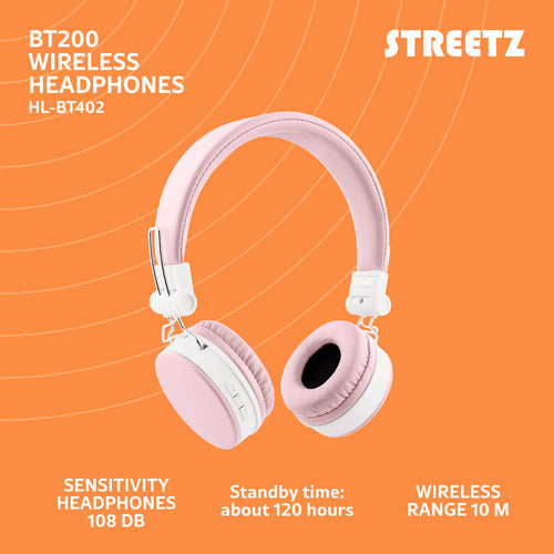 Foldbar on-ear BT headset, 3,5 mm, lyserød streetz