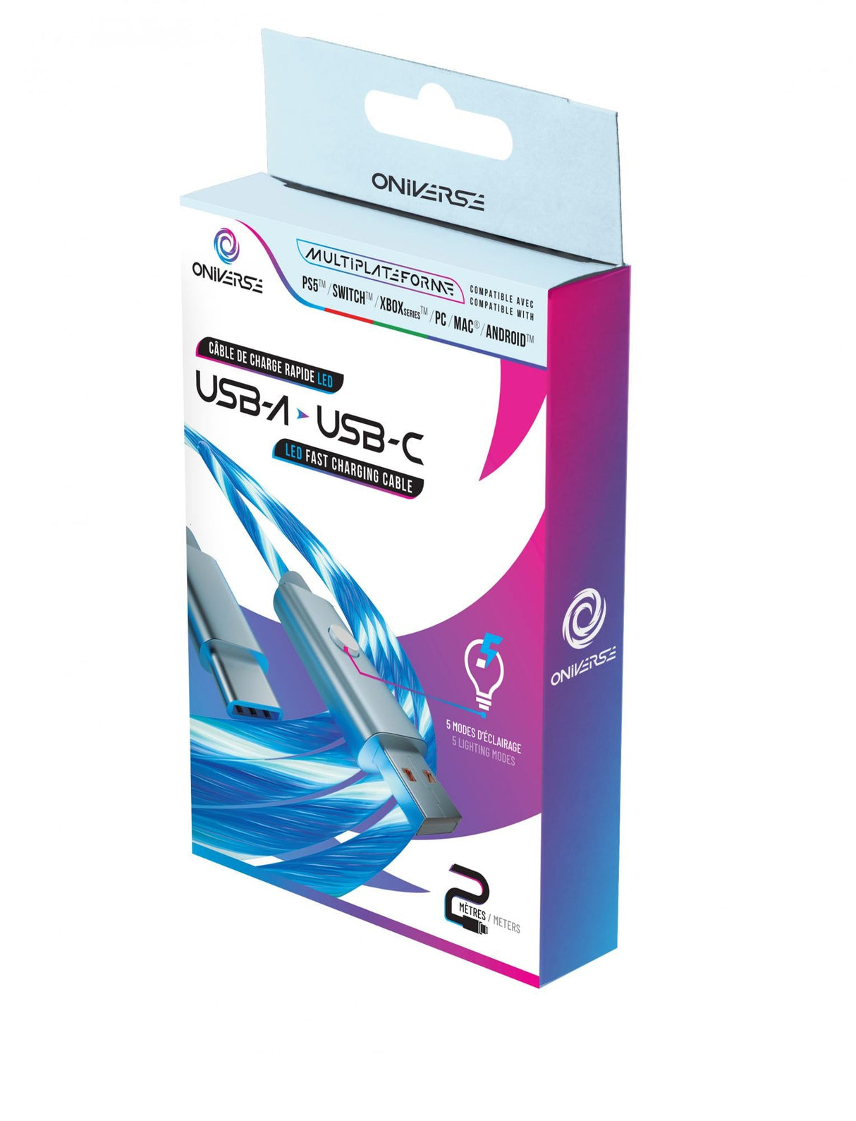 ONIVERSE LED FAST CHARGING CABLE : USB-C > USB-C, 2 M - WHITE Oniverse