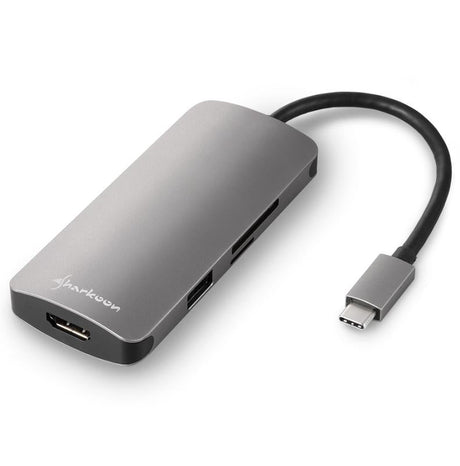Sharkoon USB 3.0 Type C Multiport Adapter - USB-C, HDMI, MicroSD, SD - dark grey Sharkoon