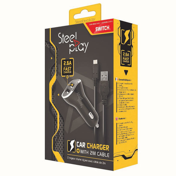 Steelplay biloplader til Nintendo Switch – 2 USB-porte og 2 m kabel
