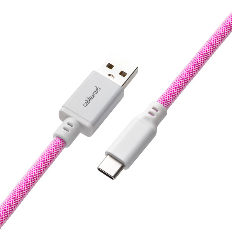 CableMod Classic Coiled Keyboard Kabel USB A Till USB Typ C, Strawberry Cream - 150cm