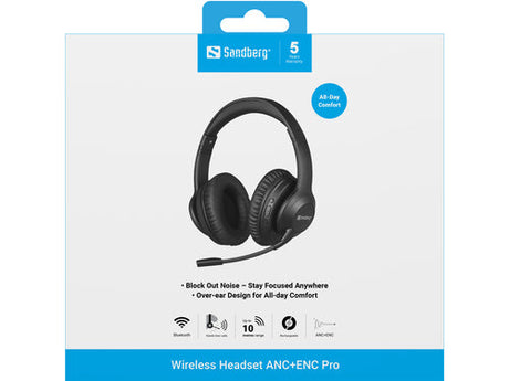 Sandberg Trådløst Headset ANC+ENC Pro - Sort Sandberg