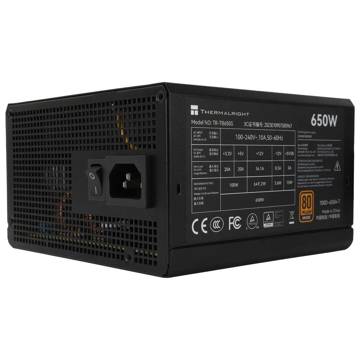 Thermalright TR-TG 650S Svart - PSU, 80+ Guld, 650W Icke-modulär