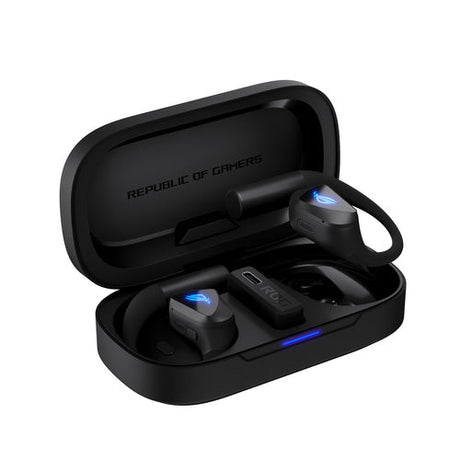 Sorte ASUS ROG Cetra Open Wireless – øretelefoner og modtager i åbent opladningsetui