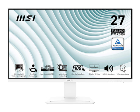 MSI PRO MP273AWDE – 27″ skærm, 1920 × 1080, 100 Hz, hvid – skærmens egenskaber
