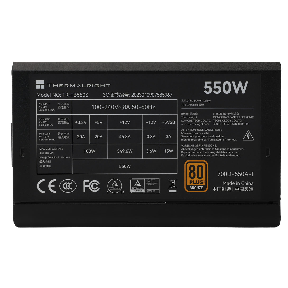 Thermalright TR-TB550S Black - PSU, 80+ Bronze, 550W