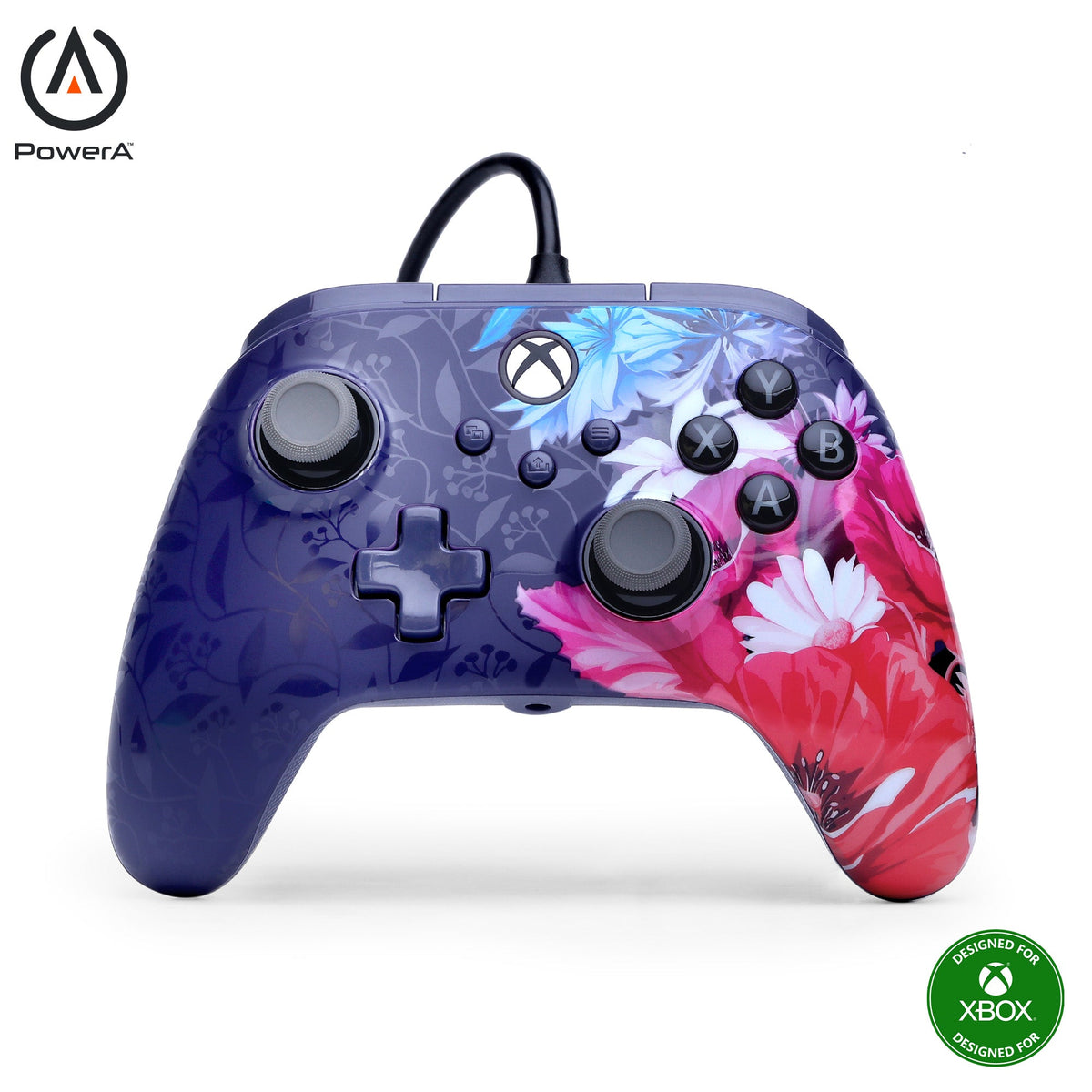 PowerA Advantage Plus kablet controller – Night Blossom – Xbox/PC – forside med blomstermønster