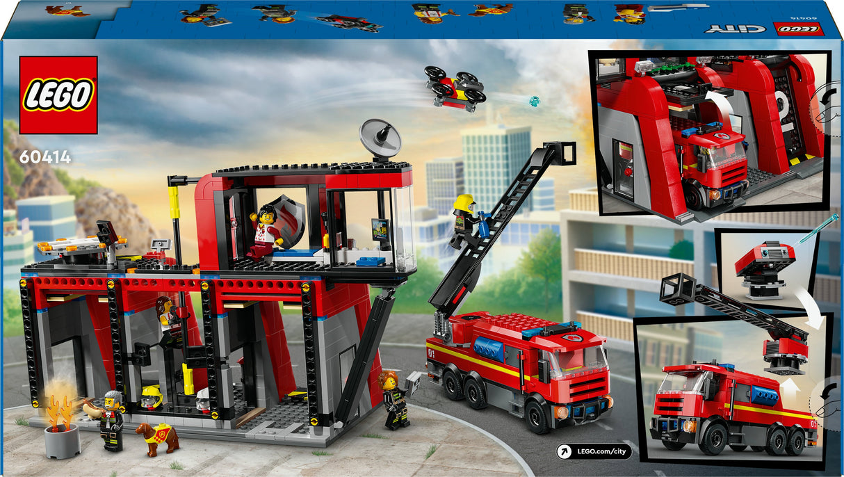 LEGO 60414 City Brandstation Med Skivspelare Stege Fordon, Byggleksaksväska