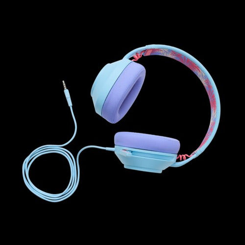 LucidSound LS10 Ocean Waves – blåt gamingheadset med kabel – produkt og tilslutningskabel