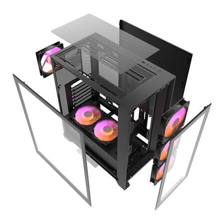 Datorfodral Darkflash DRX70 GLASS + 4 RGB-fläktar (svart)