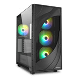 Sort Sharkoon Rebel C80G RGB kabinet med glasside og fire ARGB-blæsere