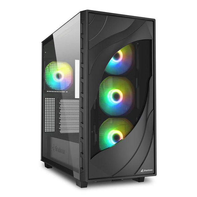 Sort Sharkoon Rebel C80G RGB kabinet med glasside og fire ARGB-blæsere