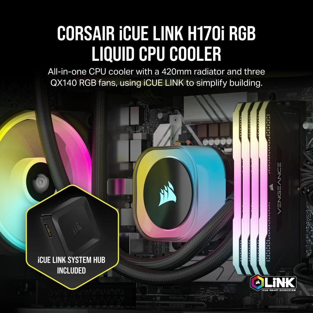 CORSAIR ICUE Link H170I RGB Processor Vätskekylningssystem 1-pack Svart 140 mm