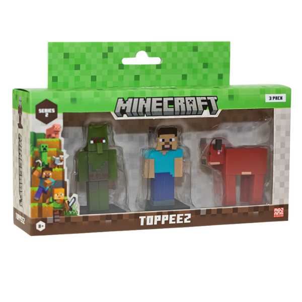 Minecraft 3-pak 3D-figurer – Zombie Villager, Steve og Cow – 6 cm