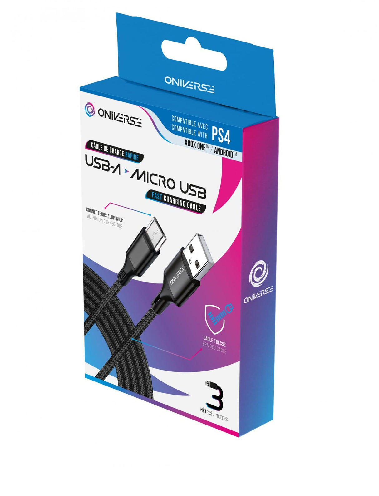 Oniverse Usb-A To Micro-Usb Charge Cable, 3 M - Black ONIVERSE