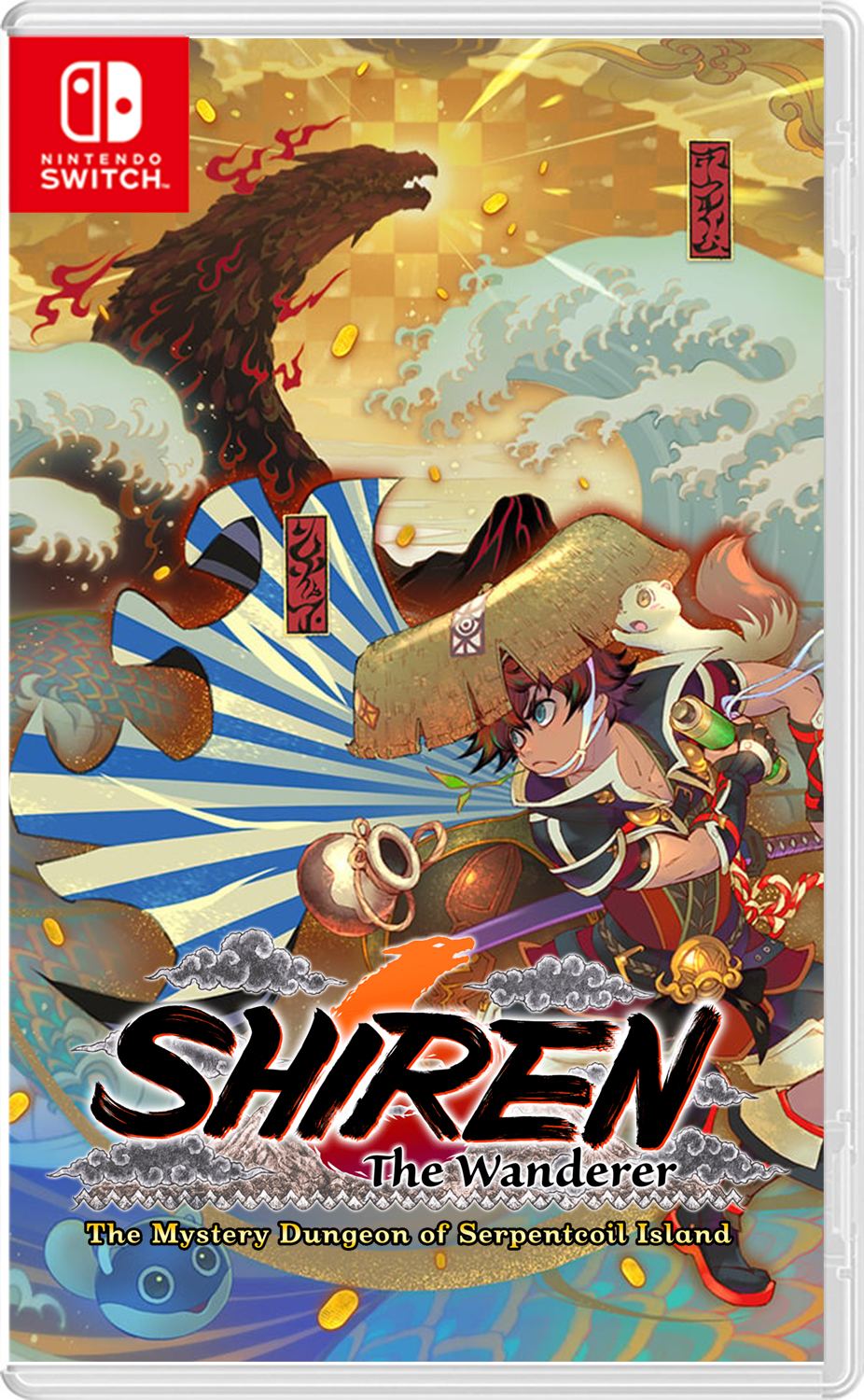Shiren the Wanderer: The Mystery Dungeon of Serpentcoil Island – omslag til Nintendo Switch