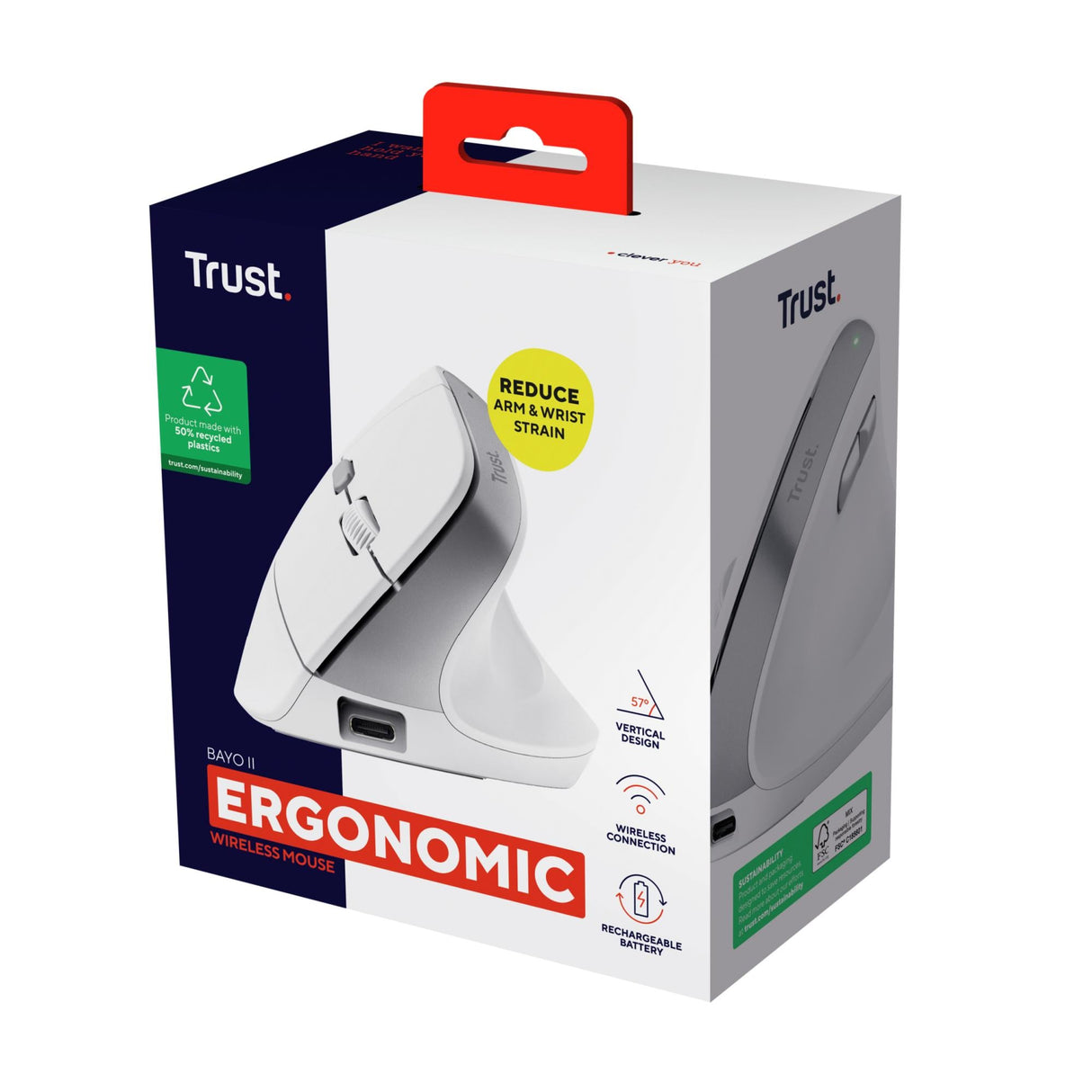 TRUST BAYO II ERGONOMISK TRÅDLÖS MUS - VIT