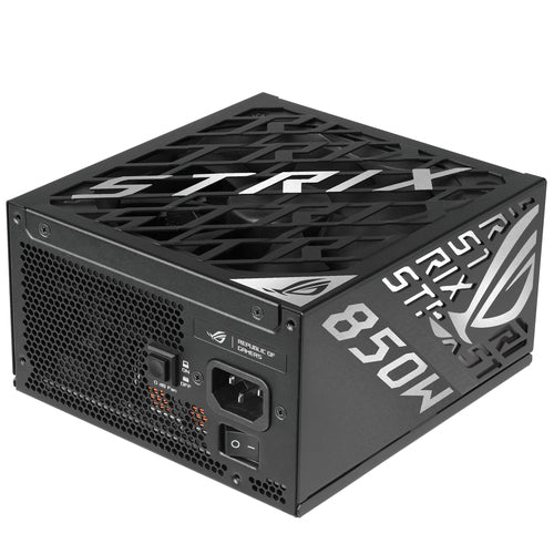 ASUS ROG Strix 850W Platinum – strømforsyning set fra bageste skrå vinkel