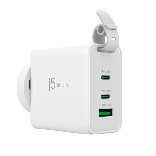 j5create – 65 W GaN USB-rejseoplader med stikadaptere – Oplader med USB-porte