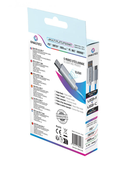 ONIVERSE LED FAST CHARGING CABLE : USB-C > USB-C, 2 M - WHITE Oniverse