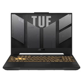 ASUS TUF Gaming F17 i Mecha Gray set forfra med åbent låg