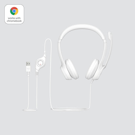 Logitech - H390 Wired Headset for PC/Laptop, Stereo Headphones with Noise Cancelling Microphone, USB-A WHITE