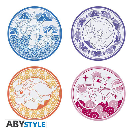 Fire Pokémon-tallerkener med Gyarados, Gengar, Flareon og Mew i japansk stil