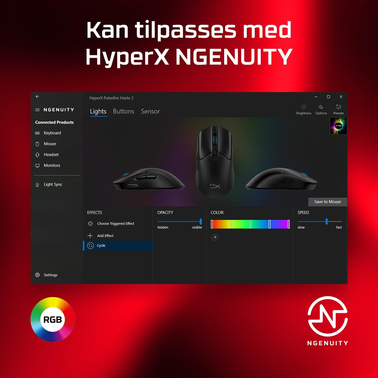 HyperX Pulsefire Haste 2 Optisk Kabel Vit