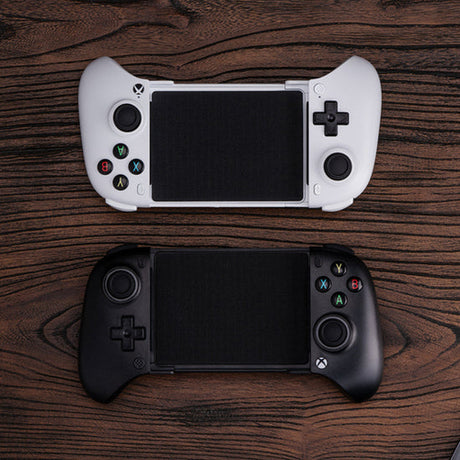 8BitDo Ultimate Mobile Xbox Edition – mobilcontroller – Sort og hvid variant illustreret med telefoner, kun sort controller medfølger