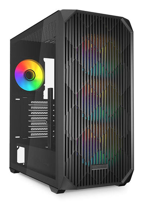 Sort Sharkoon AK3 RGB kabinet med glasside og belyste blæsere bag fronten