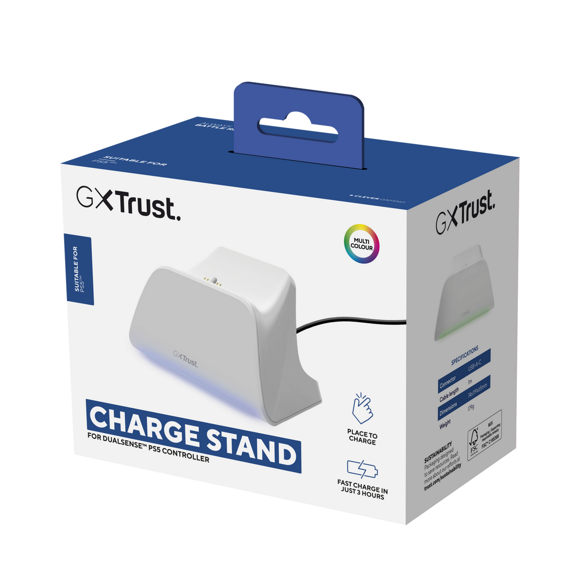 Trust GXT 255W – hvid opladningsstander til PS5 – emballage, forside