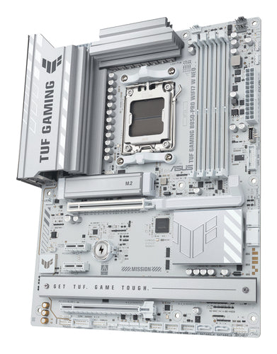 ASUS TUF Gaming B850-PRO WIFI7 W NEO – bundkort med køleplader set skråt